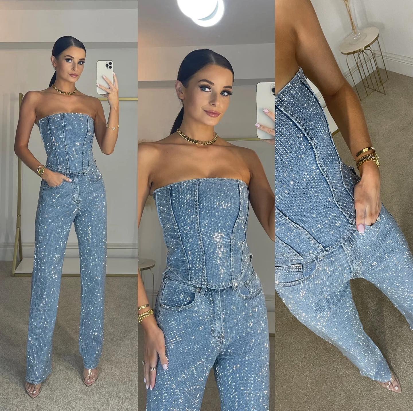 Elegant Strapless Jumpsuit with Glitter Detail – Luxurious Fit for Special Occasions
