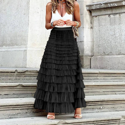 Elegant Tule Maxi Skirt with Elastic Waistband – Versatile and Flattering Design