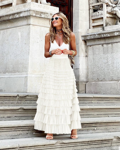 Elegant Tule Maxi Skirt with Elastic Waistband – Versatile and Flattering Design