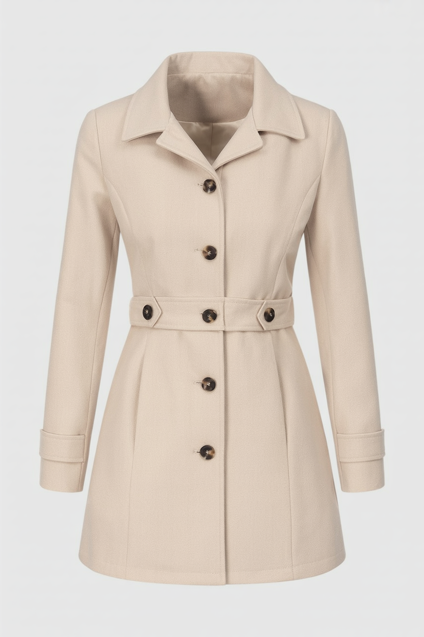 Belted Mid-Length Coat | Single-Breasted Button Front, Structured Collar