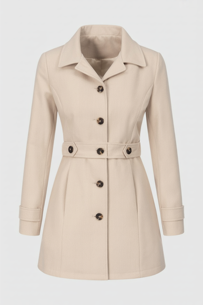 Belted Mid-Length Coat | Single-Breasted Button Front, Structured Collar