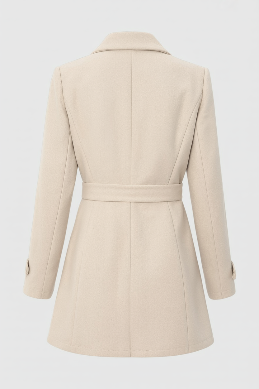 Belted Mid-Length Coat | Single-Breasted Button Front, Structured Collar