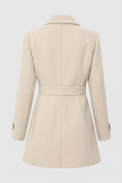 Belted Mid-Length Coat | Single-Breasted Button Front, Structured Collar