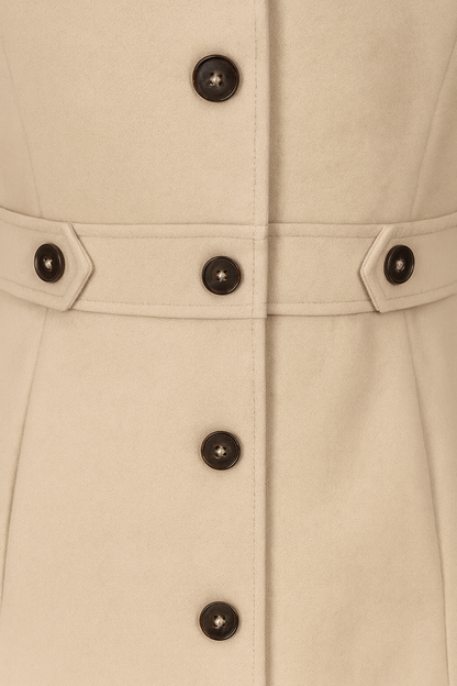 Belted Mid-Length Coat | Single-Breasted Button Front, Structured Collar