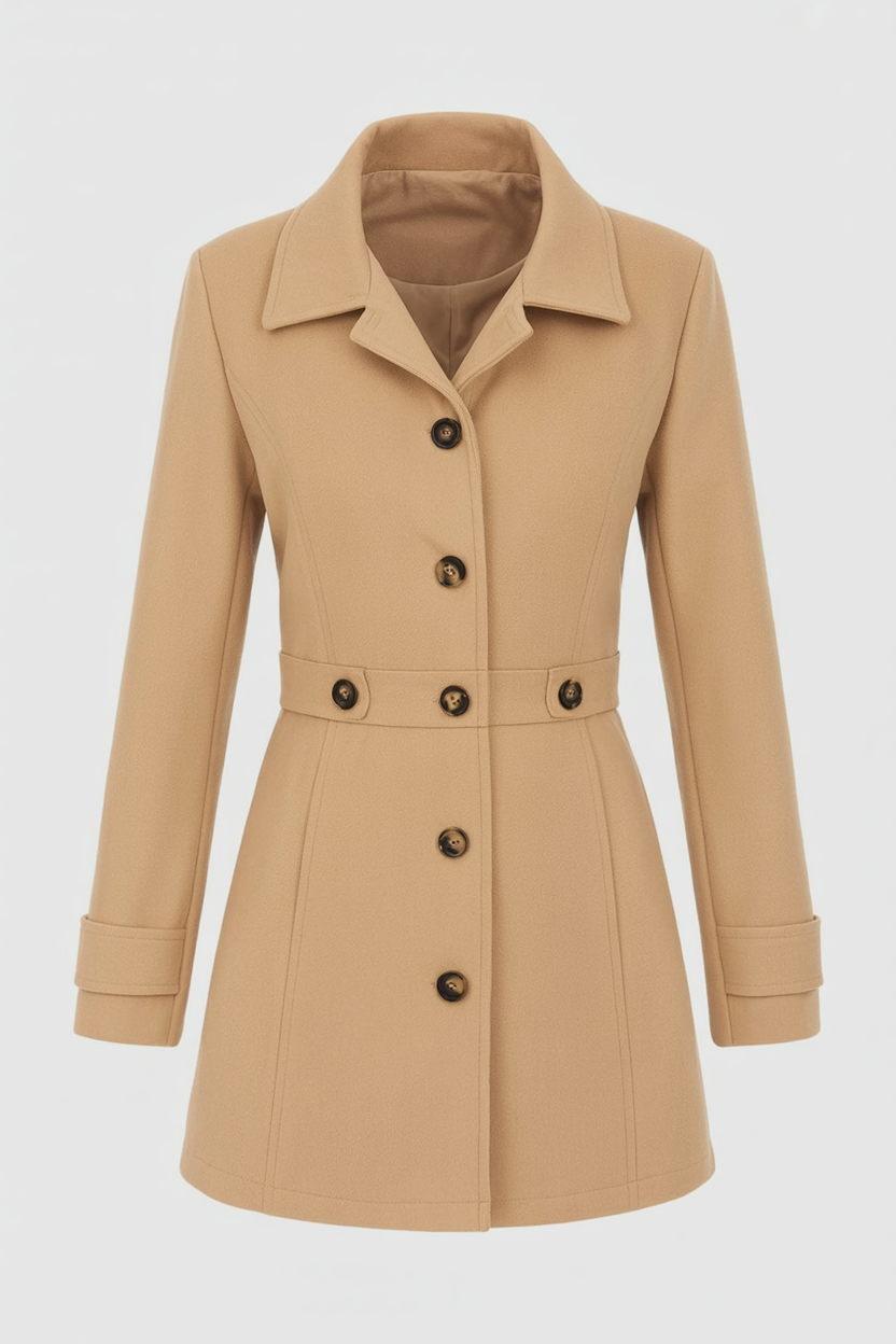 Mid-Length Single-Breasted Coat | Defined Waist | Button Front