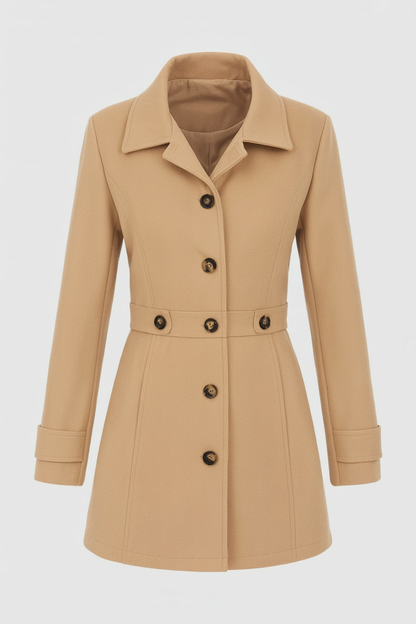Mid-Length Single-Breasted Coat | Defined Waist | Button Front