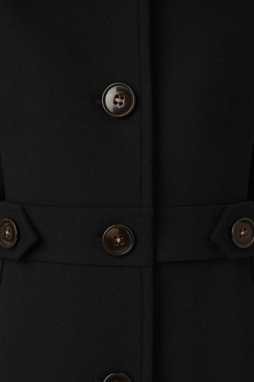 Belted Mid-Length Coat | Gold-Tone Buttons, Notched Lapel, Slim Fit
