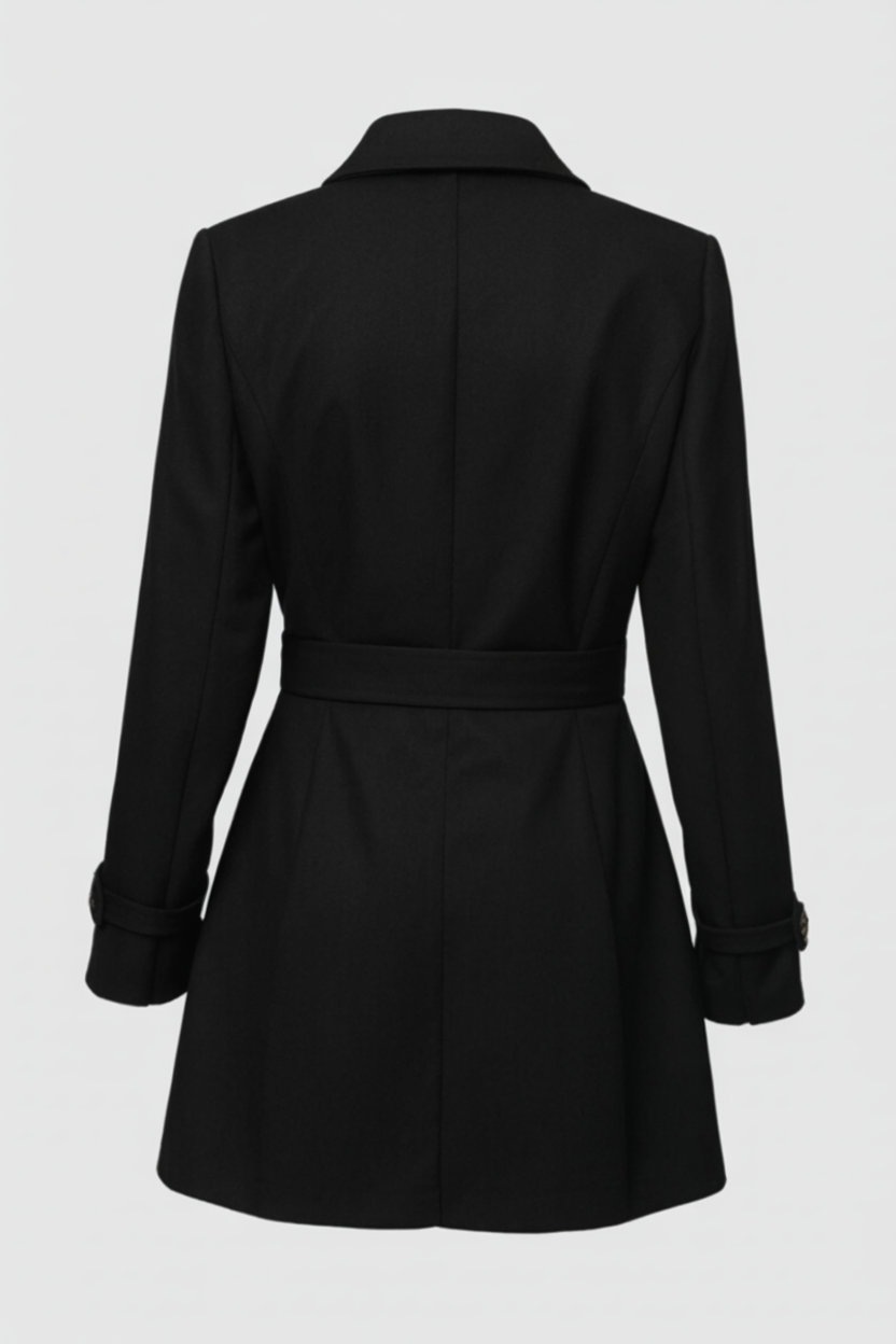 Belted Mid-Length Coat | Gold-Tone Buttons, Notched Lapel, Slim Fit