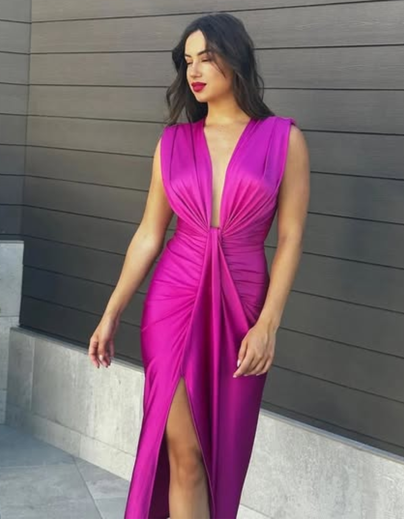 | Draped Plunge Evening Dress
