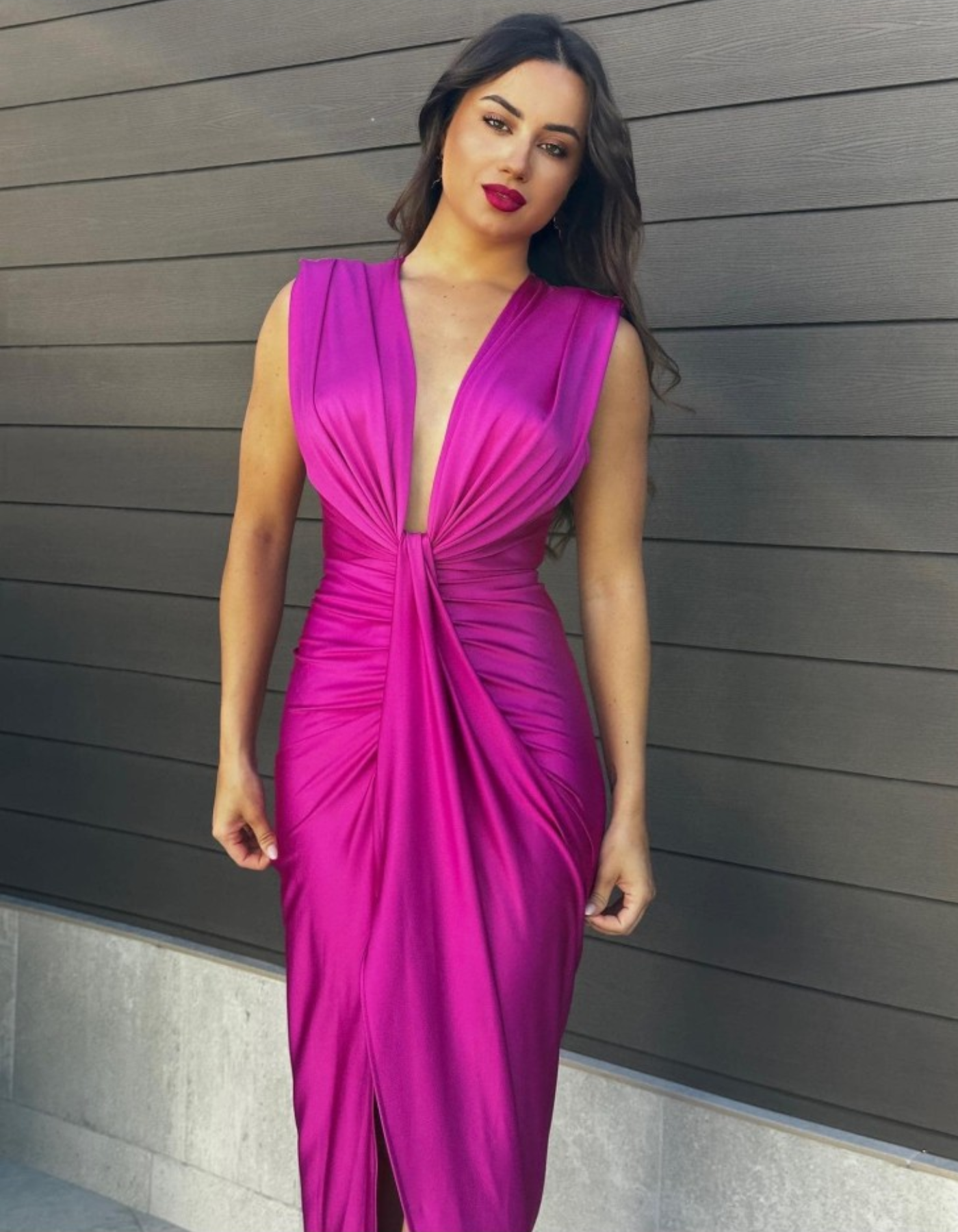 | Draped Plunge Evening Dress