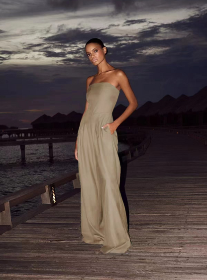 | Strapless Tailored Wide Leg Jumpsuit