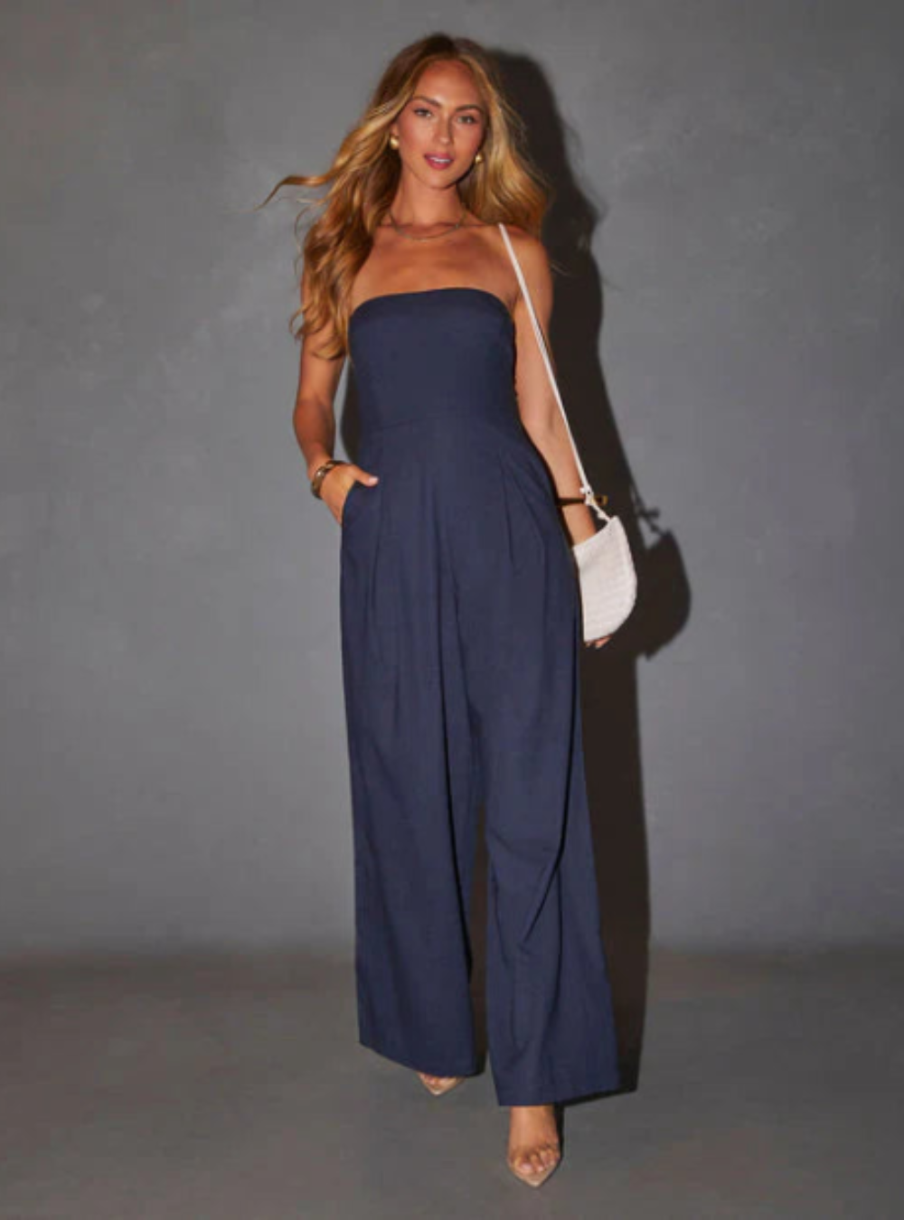 | Strapless Tailored Wide Leg Jumpsuit