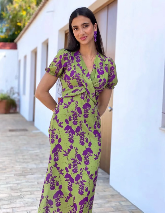 | Floral Wrap Design Midi Dress