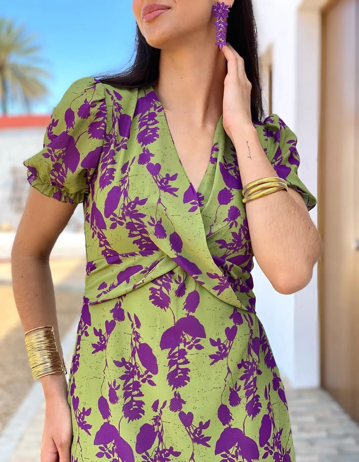 | Floral Wrap Design Midi Dress