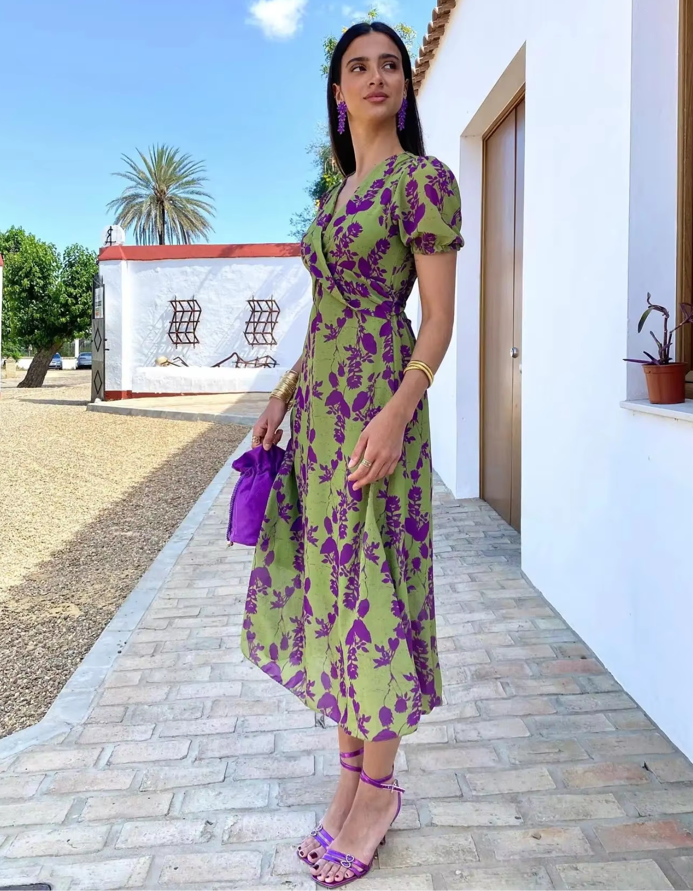| Floral Wrap Design Midi Dress