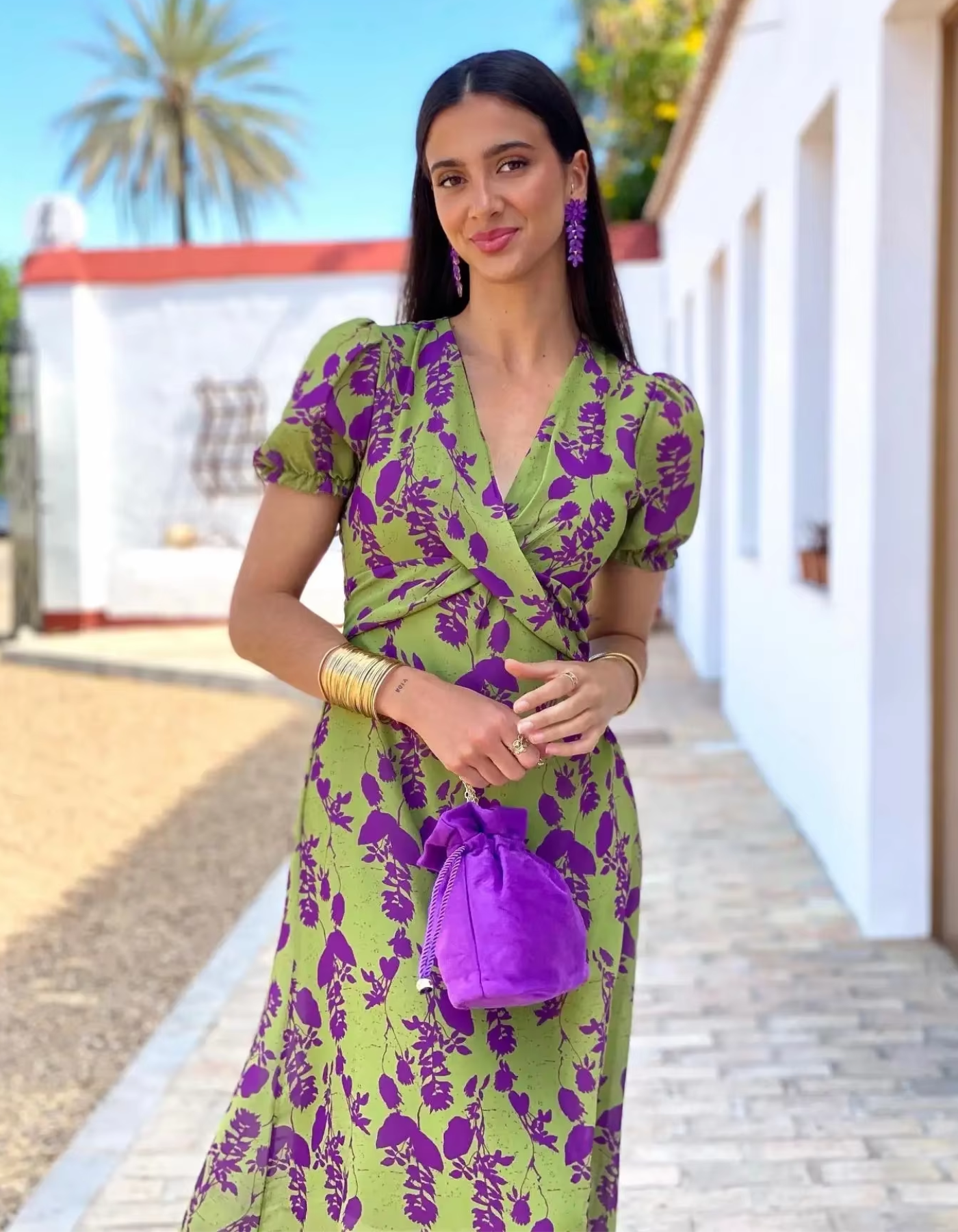| Floral Wrap Design Midi Dress