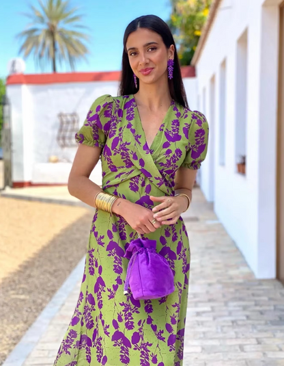 | Floral Wrap Design Midi Dress