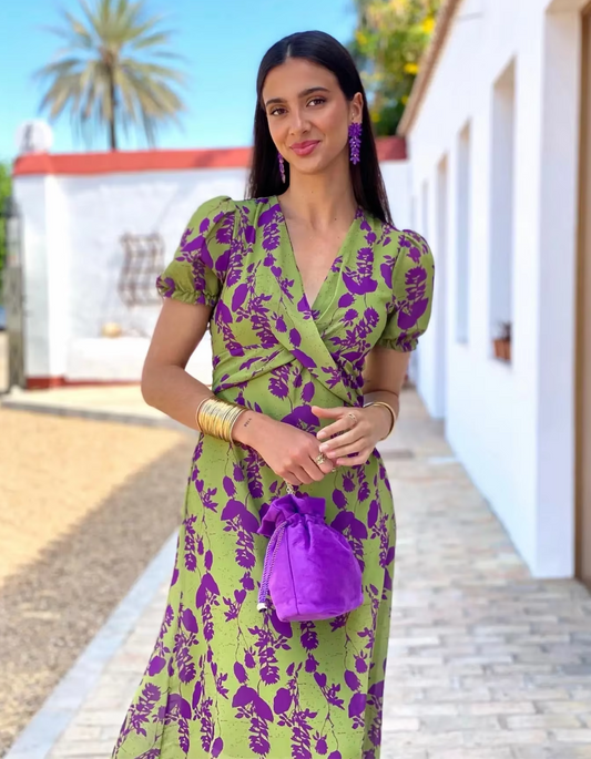 | Floral Wrap Design Midi Dress