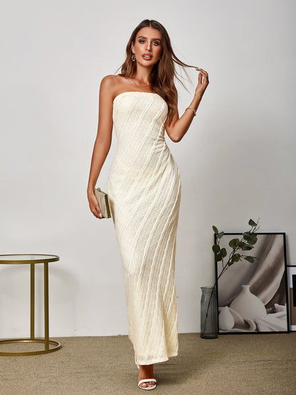 Embroidery Lace Bodycon Tube Long Dress