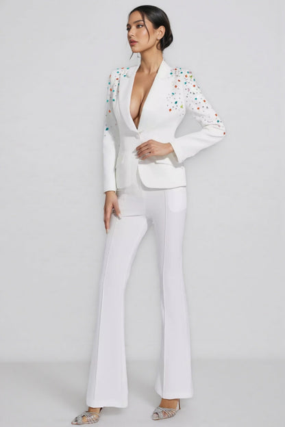 Mavi Coloured Diamonds Blazer Set-White