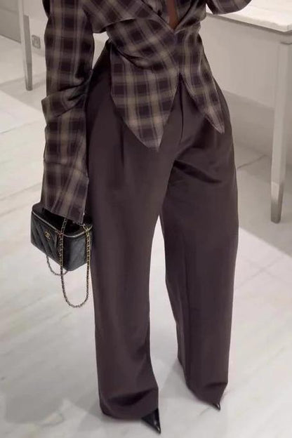 Kafra Brown Plaid Blouse