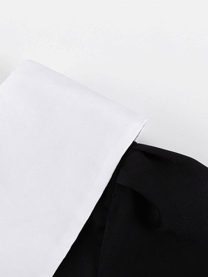 Long Sleeves Loose Contrast Color Pleated Tiered Peter Pan Collar Mini Dresses