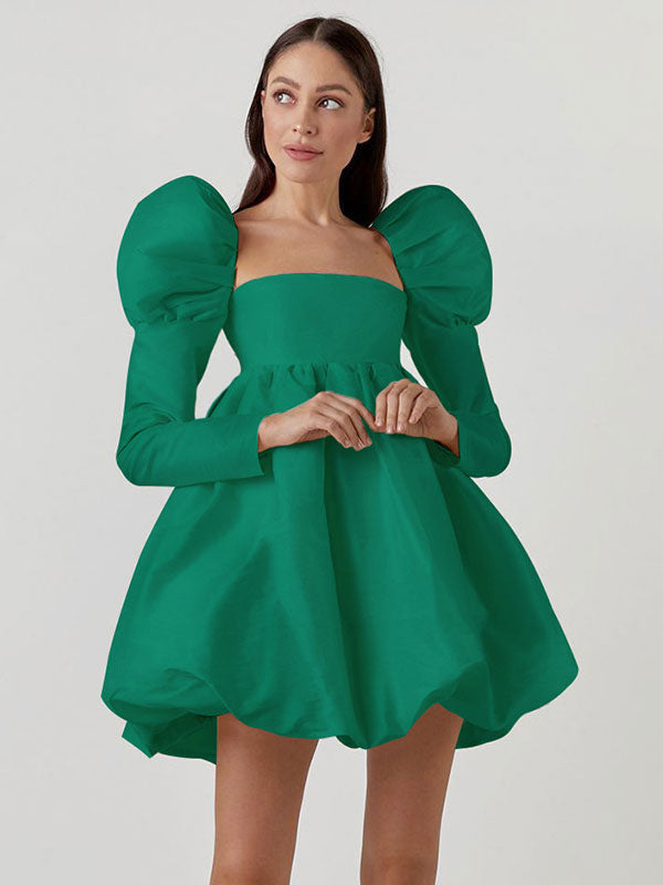 Birthday Mini Dresses Ecru White Long Sleeves Short Dress
