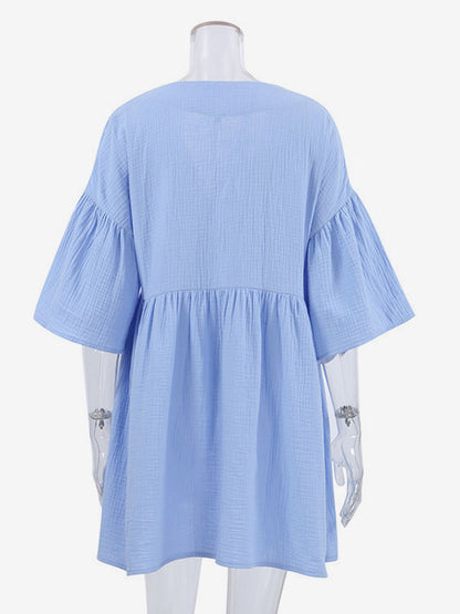 Boho Dress V-Neck Ruffles Sleeves Belted Summer Beach Mini Dresses