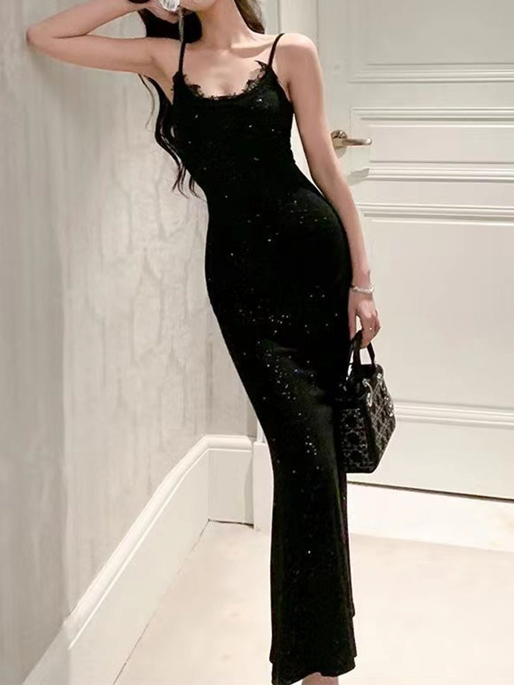 Sequins Bodycon Dress Women Summer 2024 Sleeveless Backless Sexy Outfits Party Club Sundress Black Birthday Midi Dresses Clothes