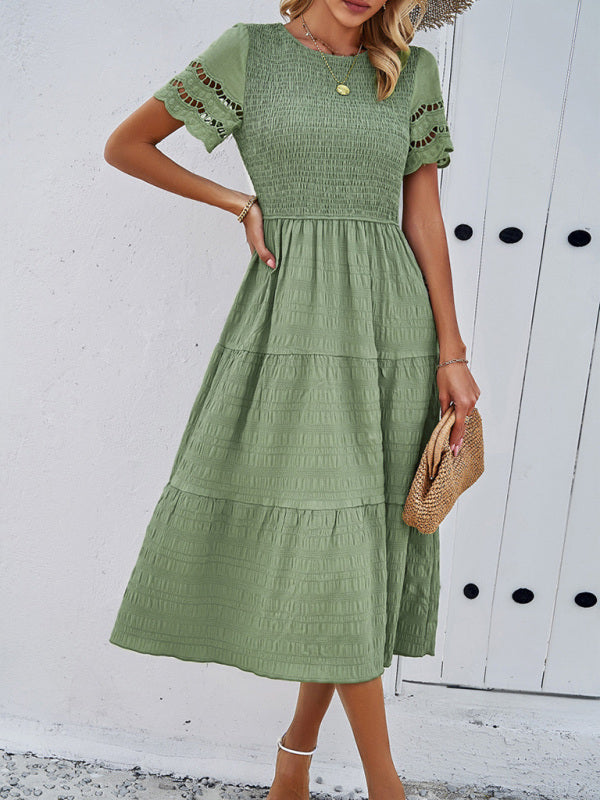 Blue Zone Planet | Solid Color Short Sleeve Cutout Midi Dress