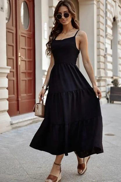 elegant black backless maxi dress