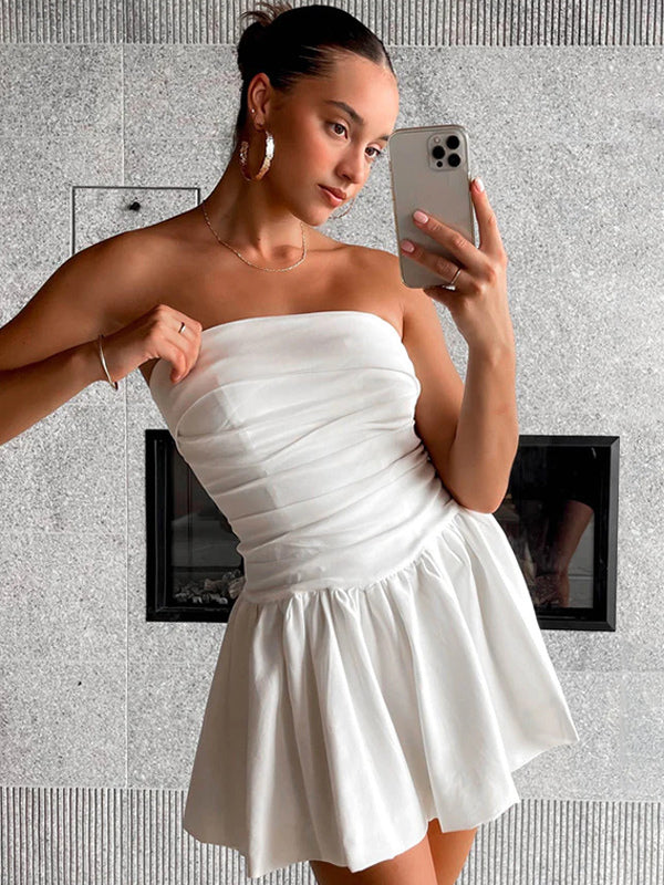 Skater Dresses Strapless Sleeveless Open Shoulder Casual Flared Dress Mini Dresses