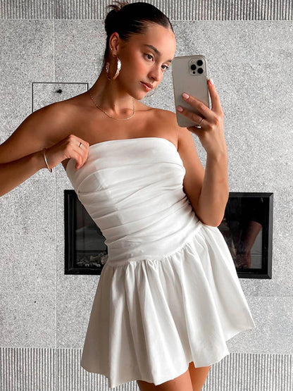 Skater Dresses Strapless Sleeveless Open Shoulder Casual Flared Dress Mini Dresses