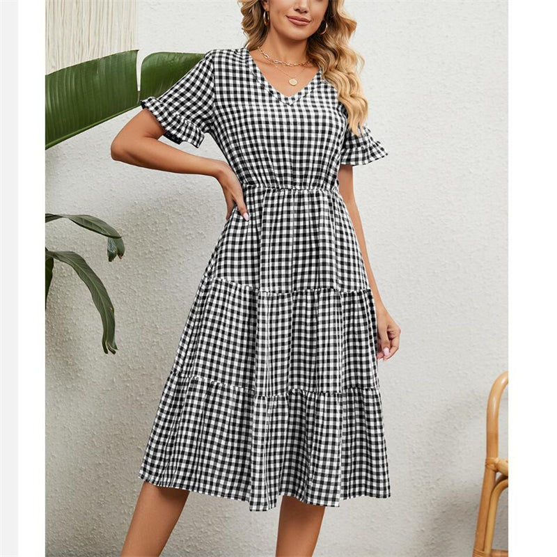 Square Neck Plaid Print Maxi Dress in Multiple Colors