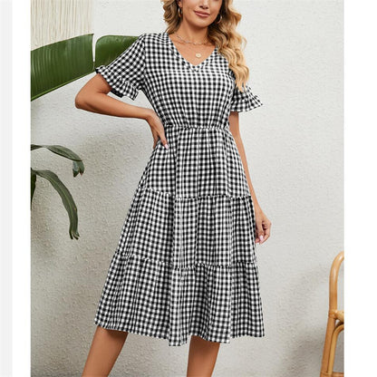 Square Neck Plaid Print Maxi Dress in Multiple Colors