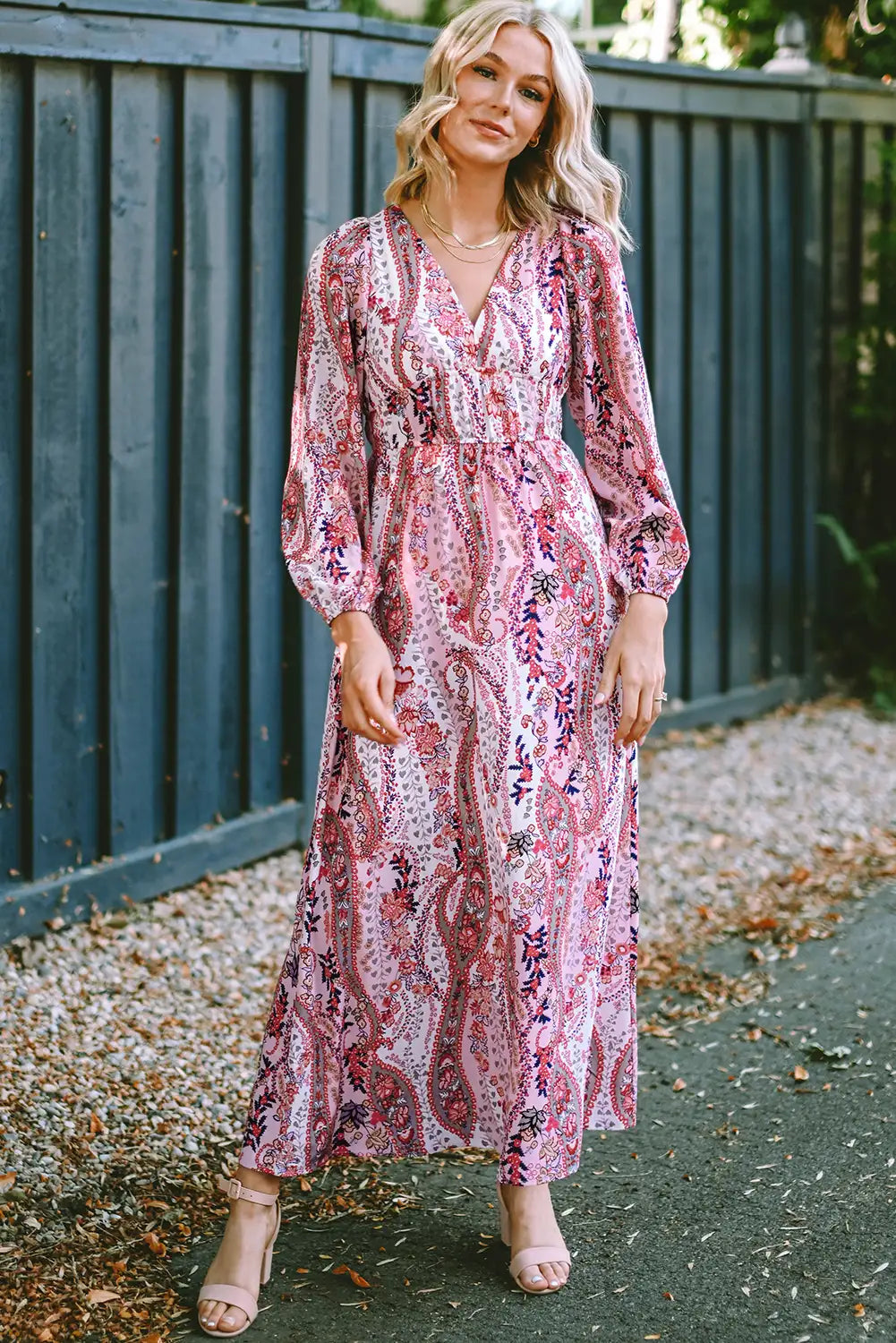 boho paisley print v neck maxi dress multicolor