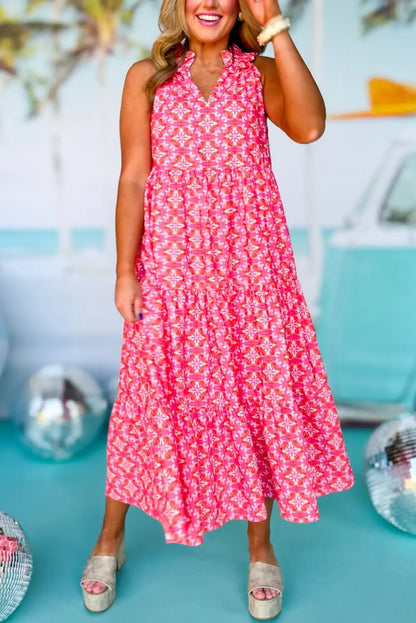 floral frilly pink maxi dress
