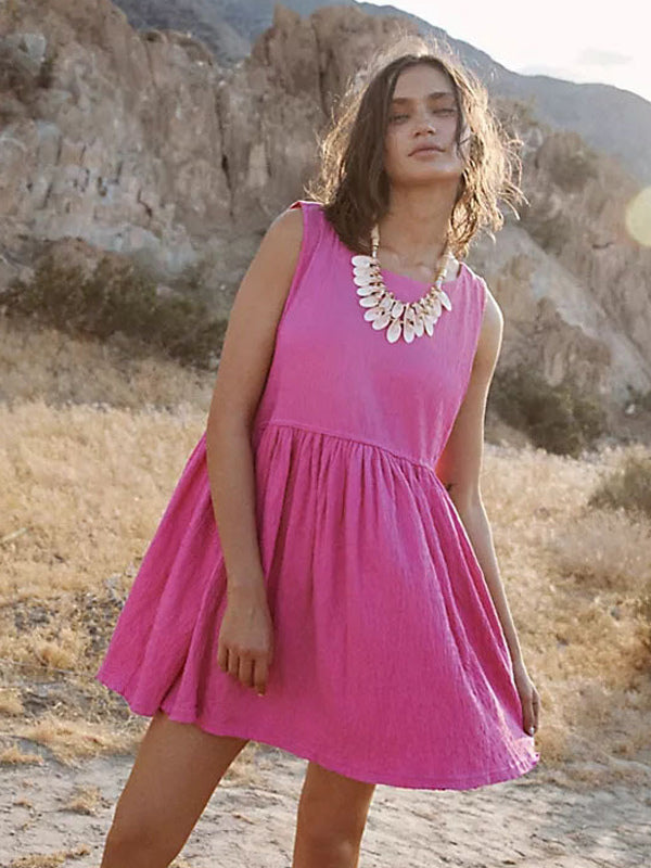 Summer Dress Sleeveless Oversized Textured Casual Resort Mini Dresses
