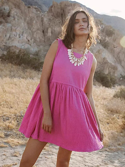 Summer Dress Sleeveless Oversized Textured Casual Resort Mini Dresses
