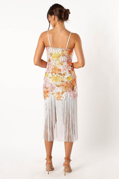 Floral Lace Tassel Sleeveless Midi Dress