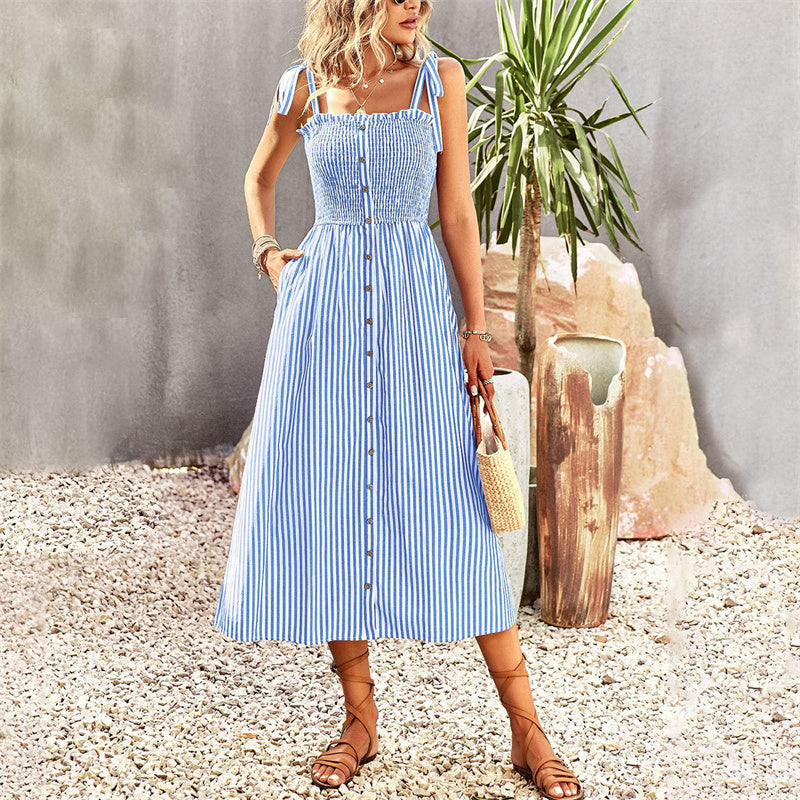 Strap Sleeveless Stripe Maxi Dress in Various Colors