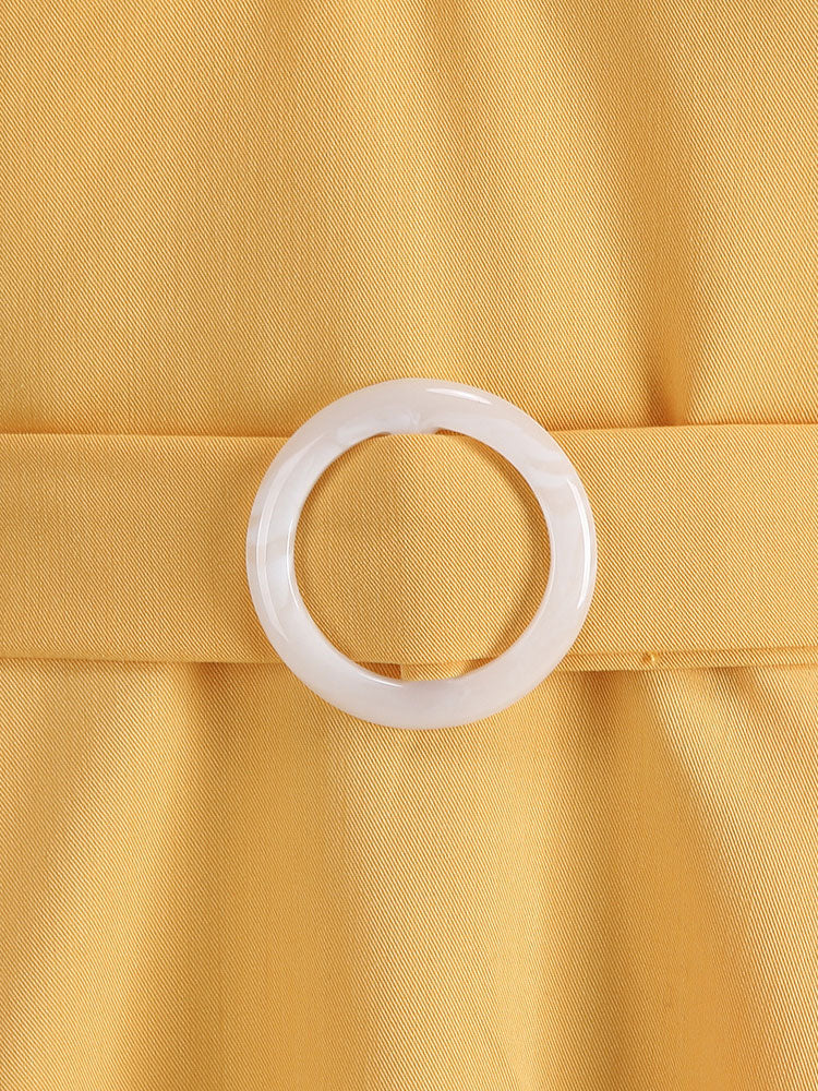 Dress Designed Neckline Short Sleeves Ring Detail Retro Midi Dress
