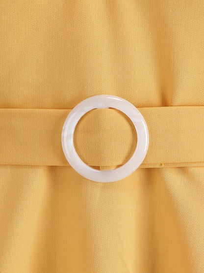 Dress Designed Neckline Short Sleeves Ring Detail Retro Midi Dress