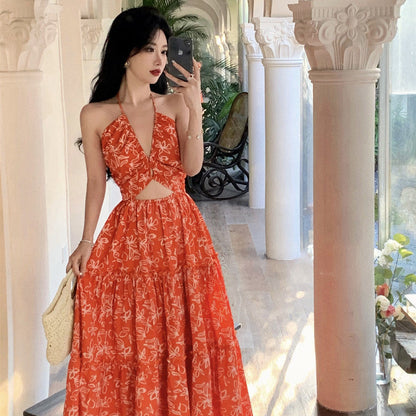 Bohemian Floral Halter Maxi Dress – Exotic Vacation Look