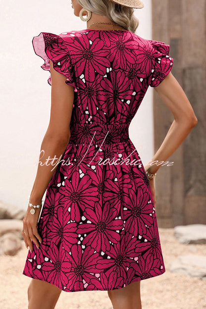 Wonderful Weekend Floral Print Ruffle Sleeve Elastic Waist Mini Dress