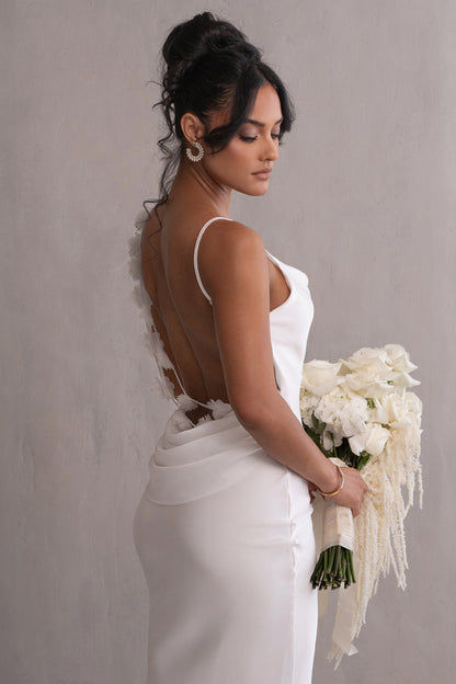 Celeste Bloom - Floral Trim Satin Gown