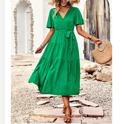 Solid Color High Waisted V-Neck Maxi Dress for All Occasions
