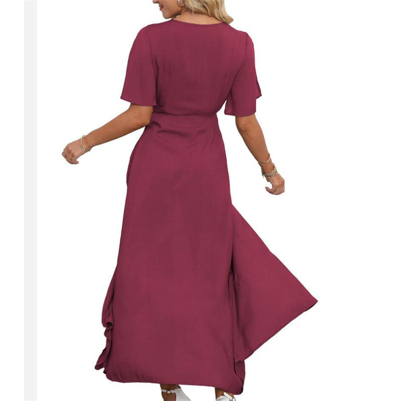 Solid Color V-Neck Slit Maxi Dress for Effortless Style