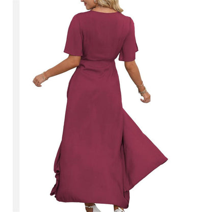 Solid Color V-Neck Slit Maxi Dress for Effortless Style