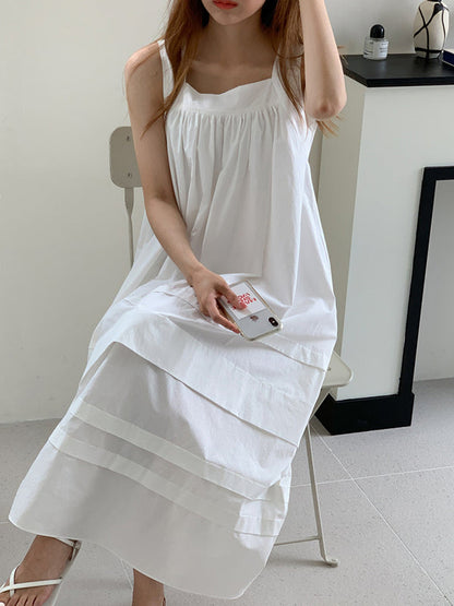 Loose Sleeveless Solid Color Square-Neck Midi Dresses